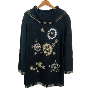 Vintage Victoria Harbor Bejewelled Sweater Gold Silver Black Beaded - L